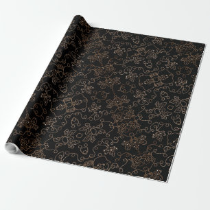Papel De Presente Padrões de embelezamento de ouro elegante em preto