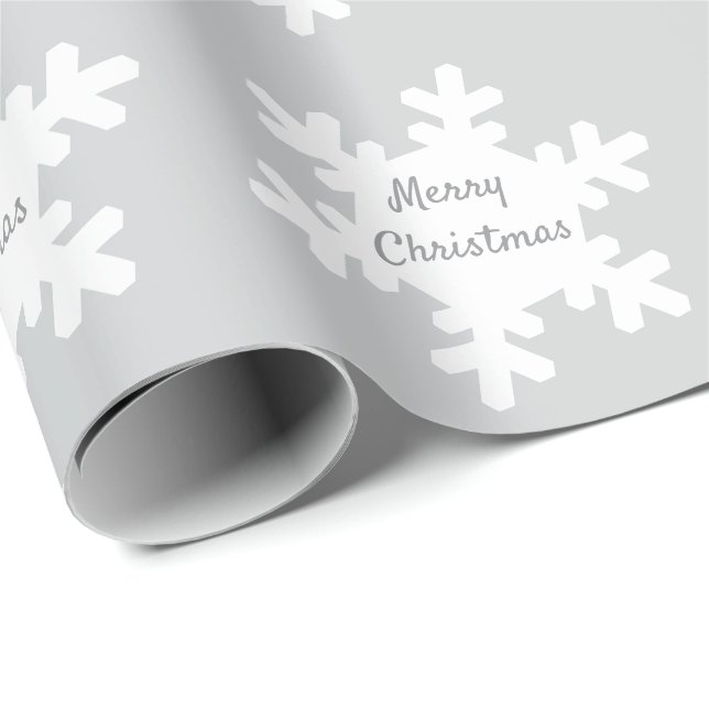 Papel De Presente Padrões de Floco de Neve de Natal Feliz Cinza Bran (Ponta do rolo)
