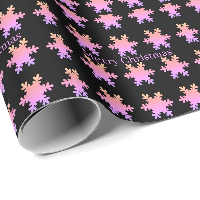 Papel De Presente Padrões de Floco de Neve Rosa Dourado Natal Feliz  (Ponta do rolo)