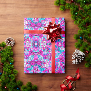 Papel De Presente Padrões de flores azuis cor-de-rosa fofos