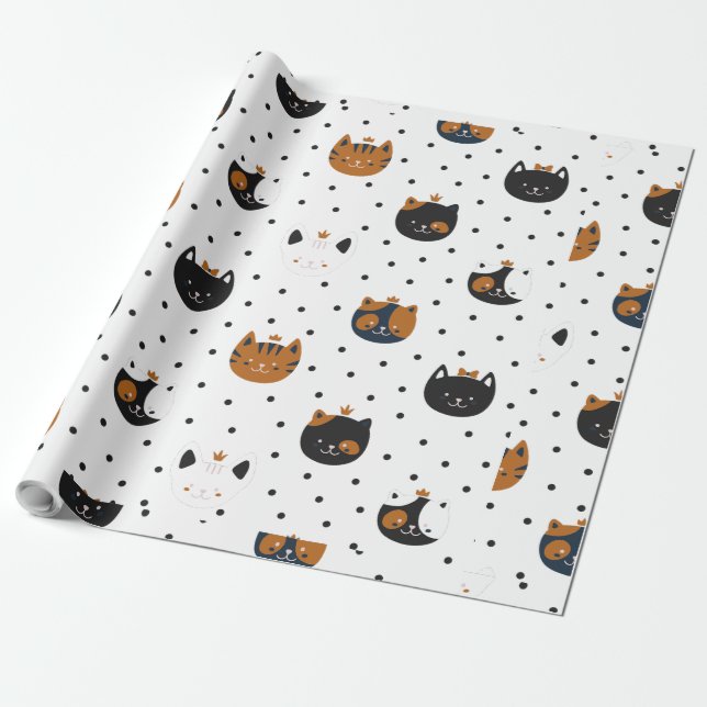 Papel De Presente Padrões de Gato Chic Elegante (Desenrolado)