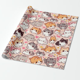 Papel De Presente Padrões de Gato Kawaii Cute