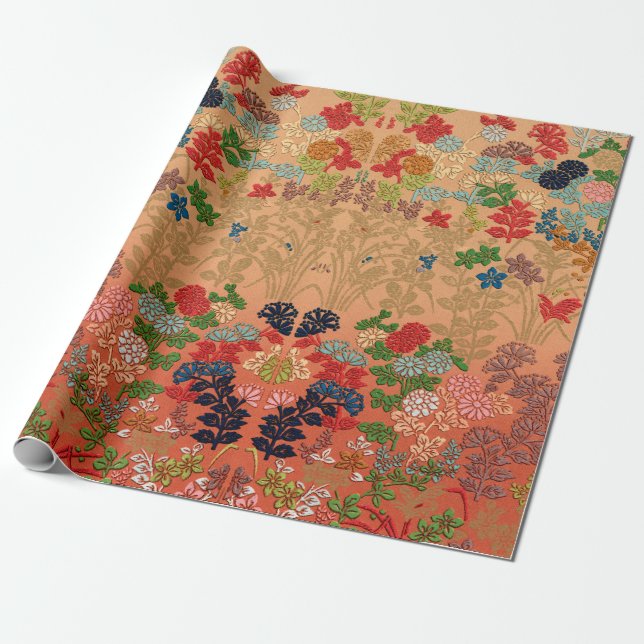 Papel De Presente Padrões de leque de flores japonesas antigos de 18 (Desenrolado)