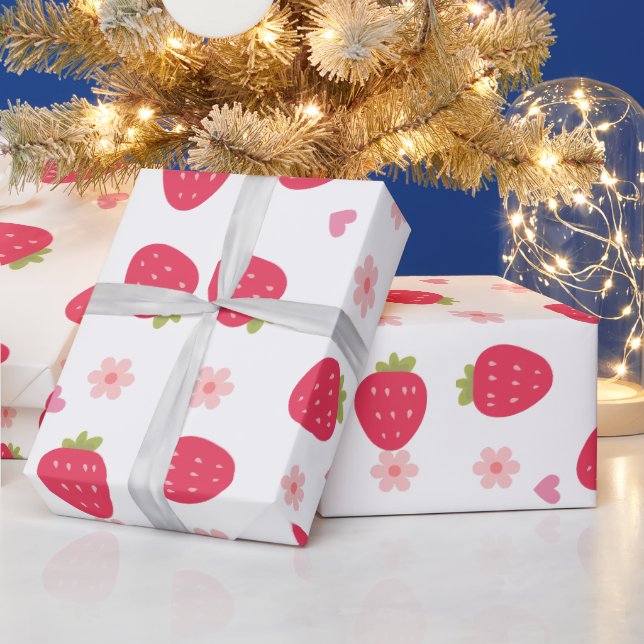 Papel De Presente Padrões de Morango de Impressão Fofa (Feriados)