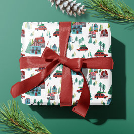 Papel De Presente Padrões de Natal da Vila Nórdica de Patinagem