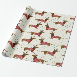 Papel De Presente Padrões De Natal Dachshund E Snowflakes