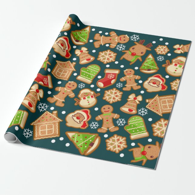 Papel De Presente Padrões de Natal de Biscoitos de Gingerbread (Desenrolado)