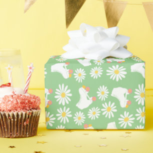 Papel De Presente Padrões de Pista de Skates Florais Aniversário