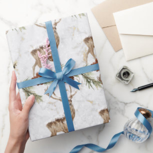 Papel De Presente Padrões de renas bonitos com ramificação de abetos