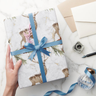 Papel De Presente Padrões de renas bonitos com ramificação de abetos