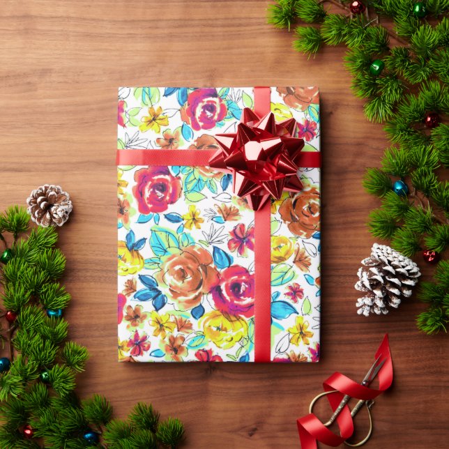 Papel De Presente Padrões de rosas coloridos (Presente de Natal)
