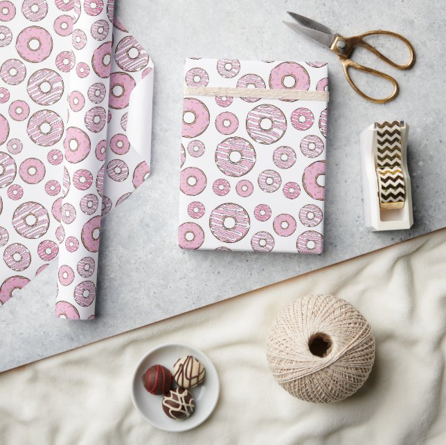 Papel De Presente Padrões De Rosquinhas, Rosquinhas Rosa, Prensas (Artesanato)