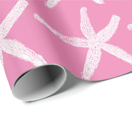 Papel De Presente Padrões de Starfish branco Rosa claro Praia Natal