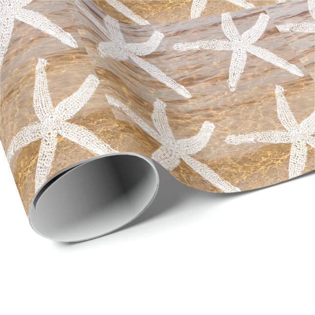 Papel De Presente Padrões de Starfish brancos Praia Náutica de Sandy (Ponta do rolo)