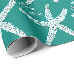 Papel De Presente Padrões de Starfish Dark Teal Feliz Natal 2023