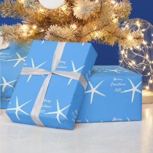 Papel De Presente Padrões de Starfish Feliz Natal 2021 Náutico
