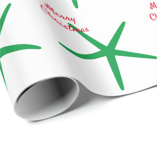 Papel De Presente Padrões de Starfish Feliz Natal Vermelho Branco Ve