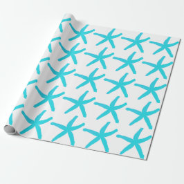 Papel De Presente Padrões de Starfish Pastel Teal Blue Natal