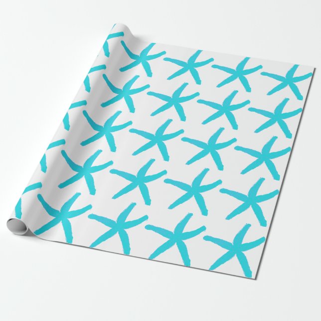 Papel De Presente Padrões de Starfish Pastel Teal Blue Natal (Desenrolado)