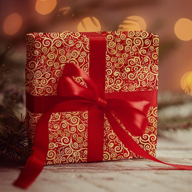 Papel De Presente Padrões de Suavização Vermelha e Dourada Elegante  (Criador carregado)