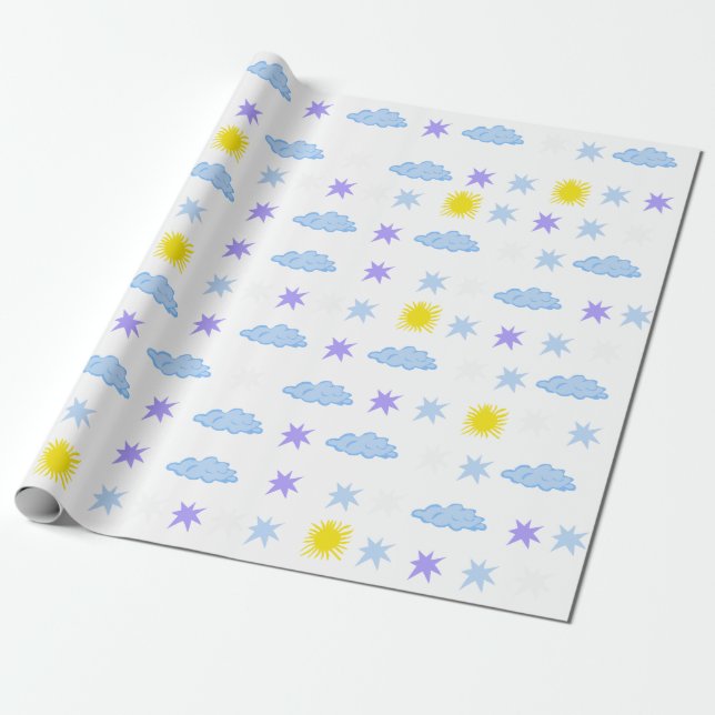 Papel De Presente Padrões de tempo ensolarado, nublado e estrelado (Desenrolado)