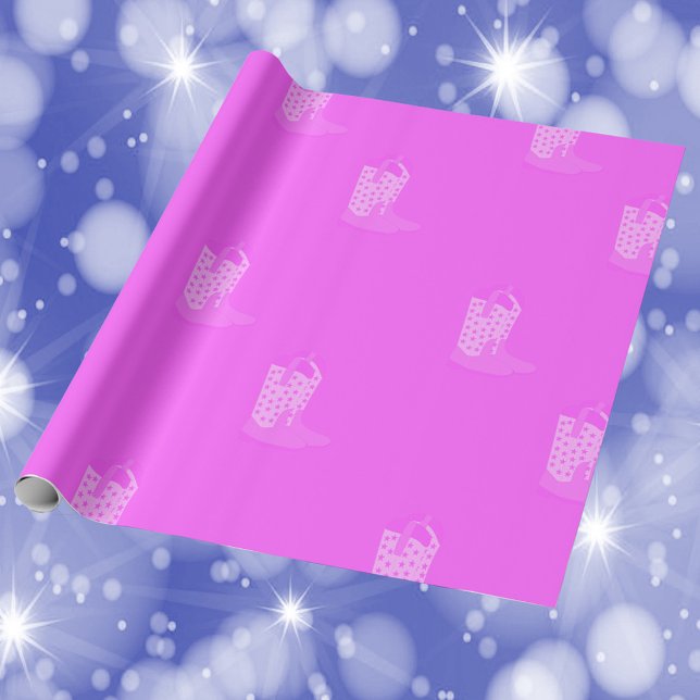 Papel De Presente Padrões de vaqueiro de cowboy rosa (Wrapping paper with a pink cowboy boot pattern.)