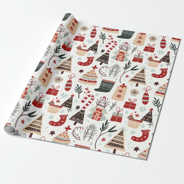 Papel De Presente Padrões Festivos Desenhados À Mão (Desenrolado)