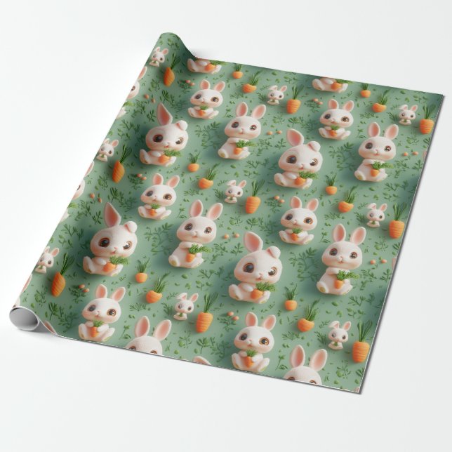 Papel De Presente Padrões Fluffy Bunnies and Carrots 3D sem costura (Desenrolado)