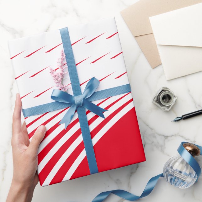 Papel De Presente Padrões Geométricos - Artístico Branco Vermelho de (Presentear)