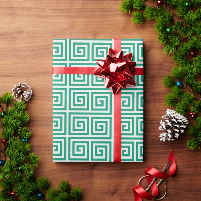Papel De Presente Padrões geométricos com chave verde-chic (Presente de Natal)