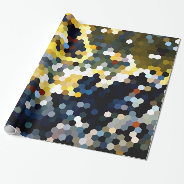 Papel De Presente Padrões geométricos hexágonos amarelos e azuis de (Desenrolado)