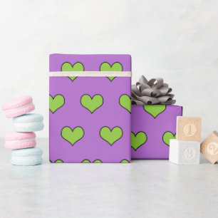 Papel De Presente Padrões Lilac e Corações Verdes