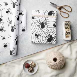 Papel De Presente Padrões negros de aranhas brancas teias