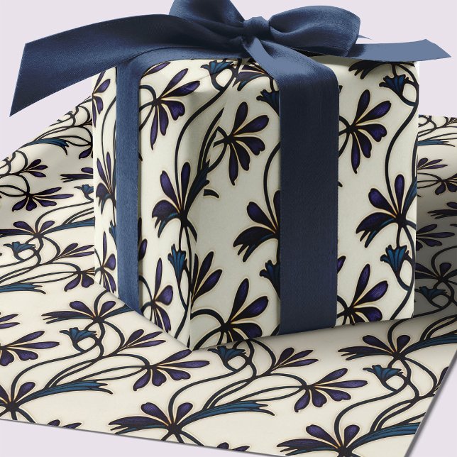 Papel De Presente Padrões orgânicos de Crocus Violeta Índigo contínu (Criador carregado)