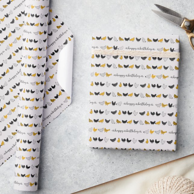 Papel De Presente Padrões para animais de Fazenda de frango feliz (happy chicken birthday wrapping paper)
