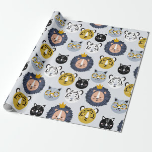 Papel De Presente Padrões perfeitos infantis com leões desenhados 