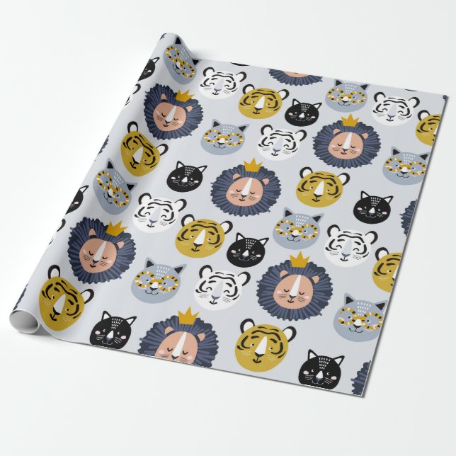 Papel De Presente Padrões perfeitos infantis com leões desenhados à  (Desenrolado)