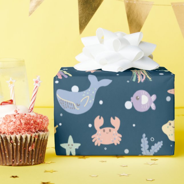 Papel De Presente Padrões sem costura para a vida marinha (Festa de aniversário)