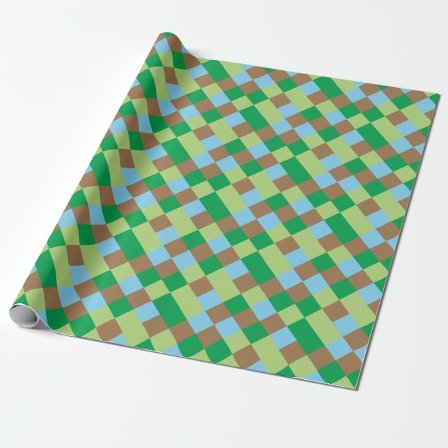 Papel De Presente Padrões verdes e castanhos azuis (Desenrolado)
