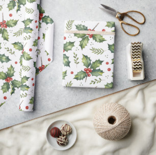 Papel De Presente Padrões vermelhos das folhas sagradas de Natal