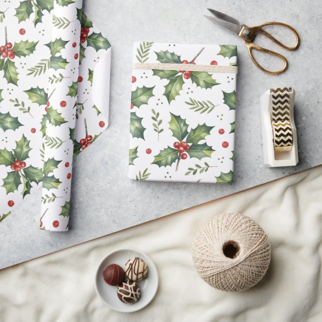 Papel De Presente Padrões vermelhos das folhas sagradas de Natal (Artesanato)