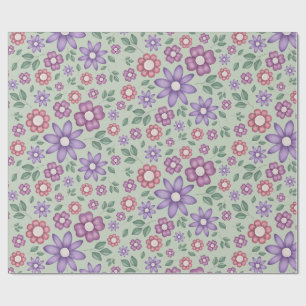 Papel De Presente padron floral caprichoso em verde sálvia calmo