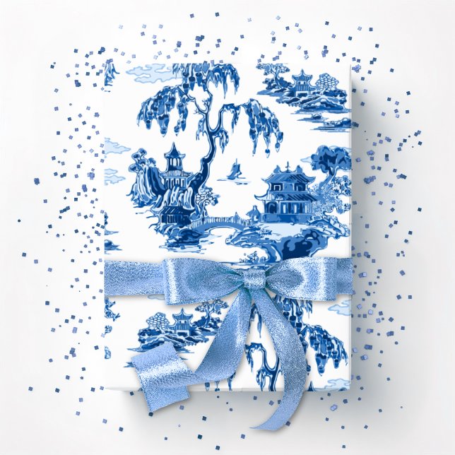 Papel De Presente Pagoda Garden in Blue Porcelain (Criador carregado)
