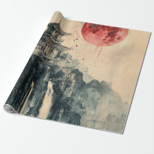 Papel De Presente Pagode da Lua de Sangue Lavagem de Tinta