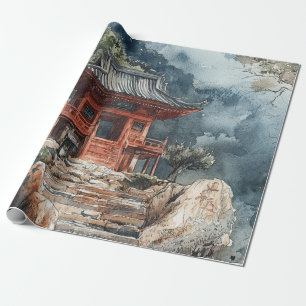 Papel De Presente Pagode da Montanha Carmesim Lavagem a Tinta (2)
