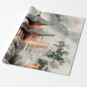 Papel De Presente Pagode da Montanha Carmesim Lavagem a Tinta (3)