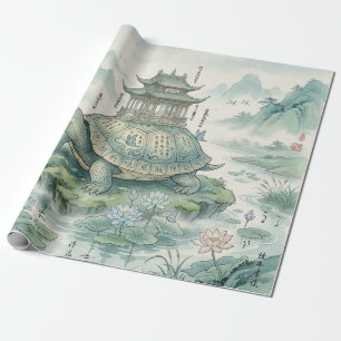 Papel De Presente Pagode Majestosa da Tartaruga Arte em Tinta