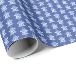 Papel De Presente Pagodes Chinesas (em Azul)