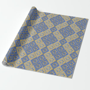 Papel De Presente Painéis de Arte Estrela de Davi Azul Dourado