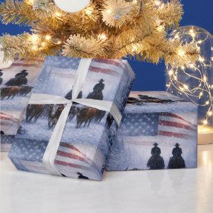 Papel De Presente País do Natal Caubóis Western Bandeira Americana